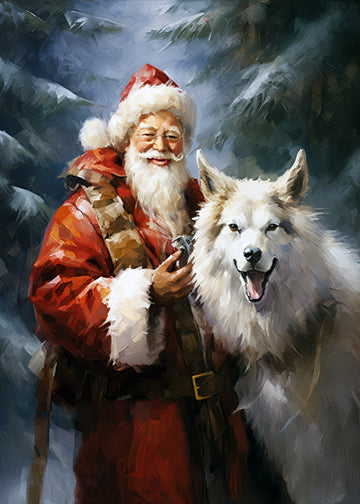 Classic Christmas Santa and His Wolf
